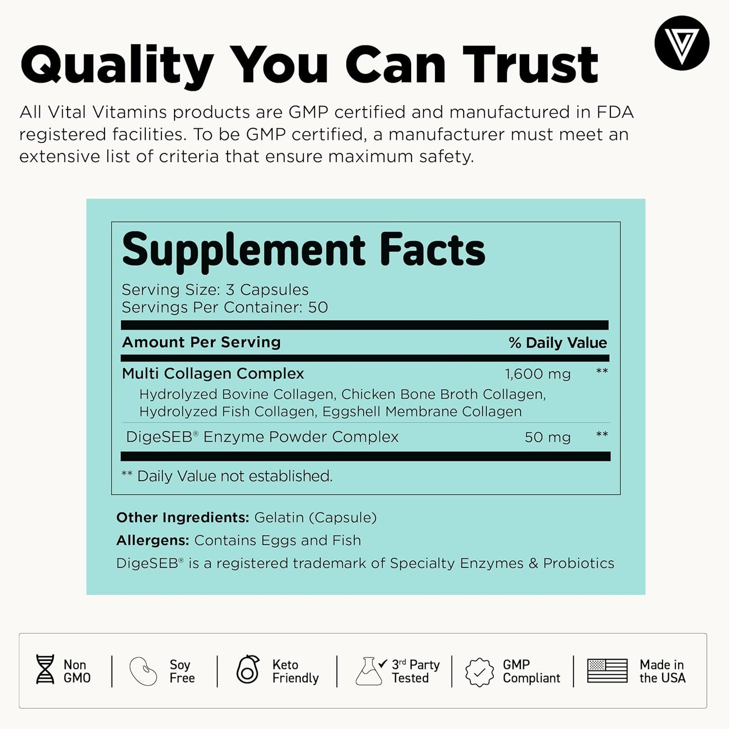 Multi Collagen for Women & Men - Type I, II, III, V, X - Grass Fed, Non-Gmo - 150 Capsules