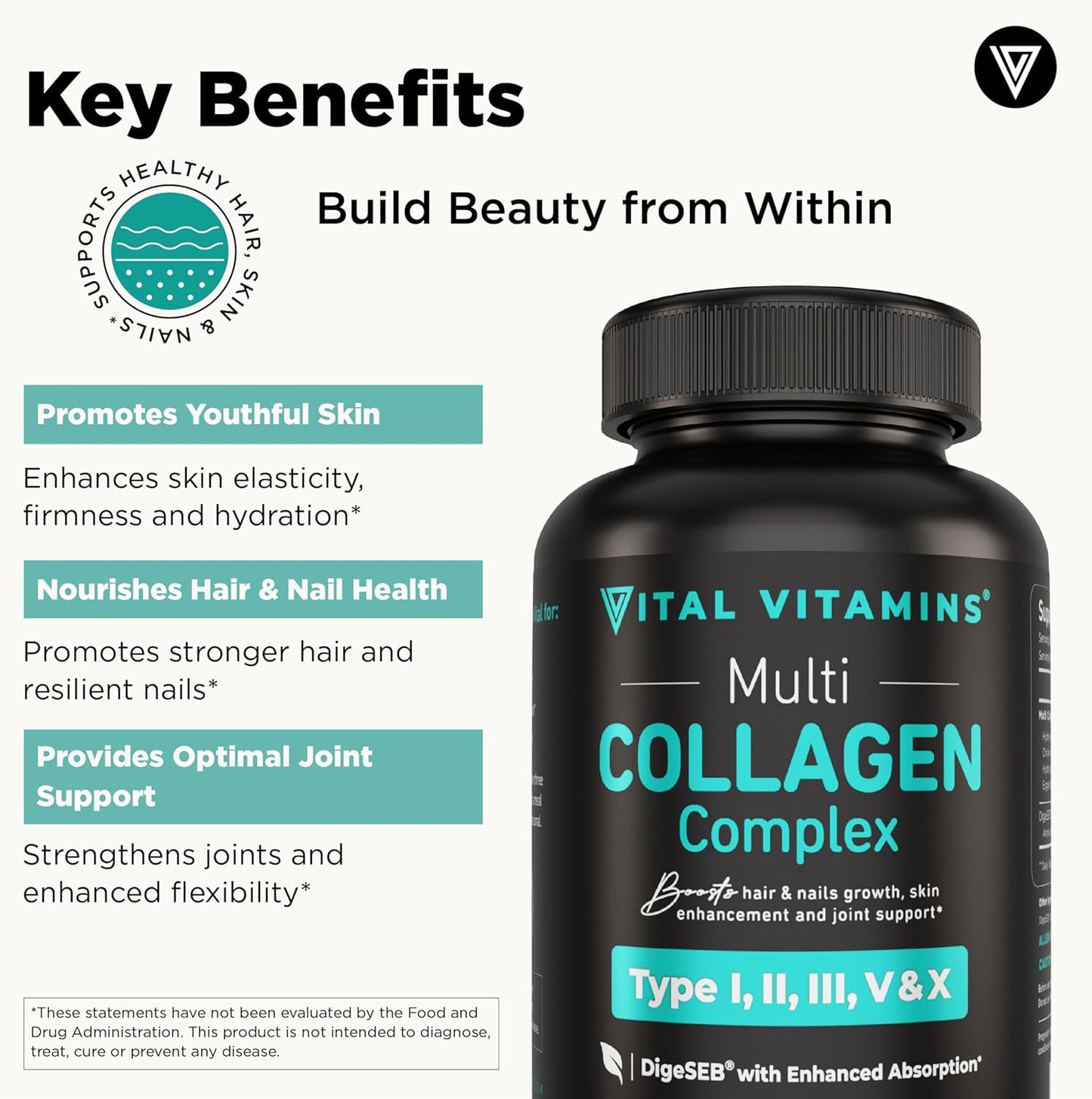 Multi Collagen for Women & Men - Type I, II, III, V, X - Grass Fed, Non-Gmo - 150 Capsules