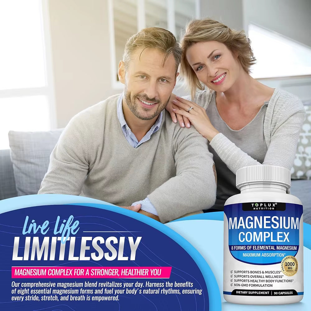 Magnesium Complex Supplement 8 Elemental 1000Mg - Magnesium Glycinate, Citrate, Malate, Taurate for Bones, Muscles, Energy