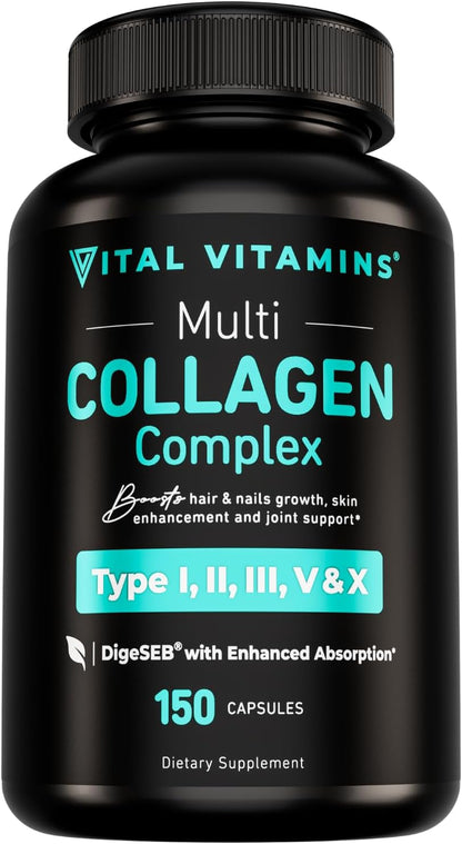 Multi Collagen for Women & Men - Type I, II, III, V, X - Grass Fed, Non-Gmo - 150 Capsules