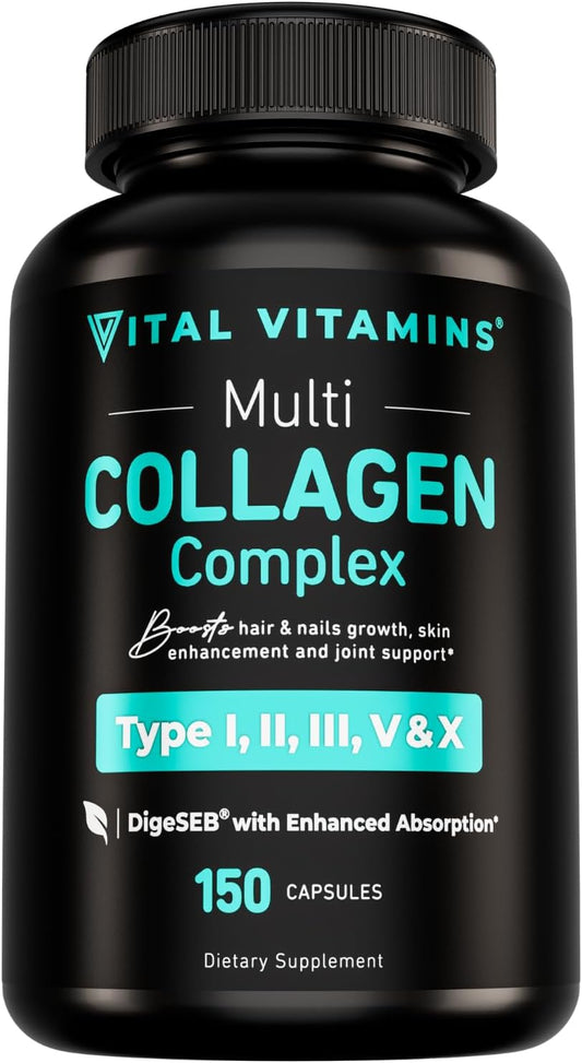 Multi Collagen for Women & Men - Type I, II, III, V, X - Grass Fed, Non-Gmo - 150 Capsules