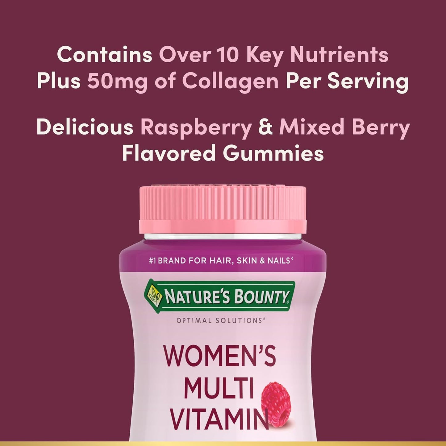 Optimal Solutions Women'S Multivitamin, Immune and Cellular Energy Support, Bone Health, Raspberry Flavor, 80 Gummies, 40 Total Servings