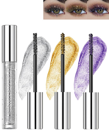 Mascara Glitter Diamante Plateado Dorado Morado 3 colores resistente al agua