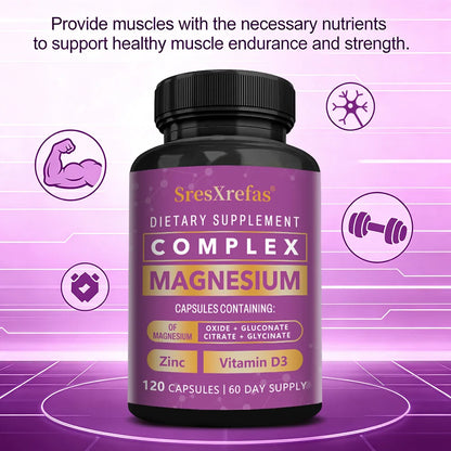 Magnesium Complex Capsules - Support Muscle, Bone, Heart Health, Improve Sleep, Stress & Anxiety Relief, Promote Brain Health