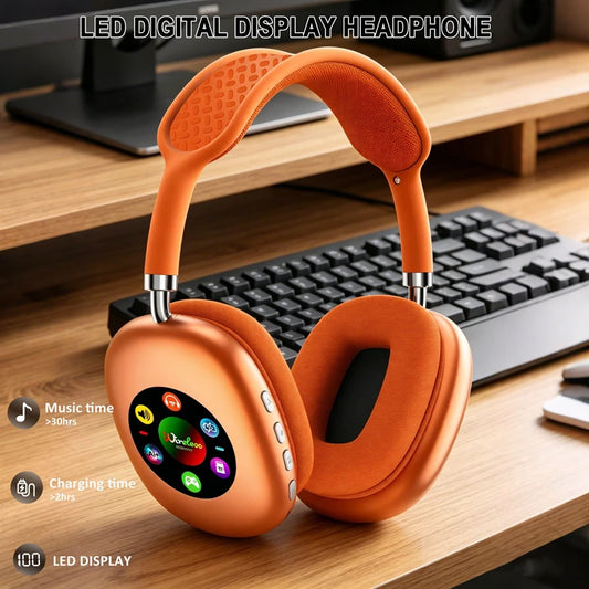 New Wireless Headphones with Detachable Smart LCD Color Touch Screen Hifi Stereo Long Battery Life Over-Ear Headset 2026 Hot