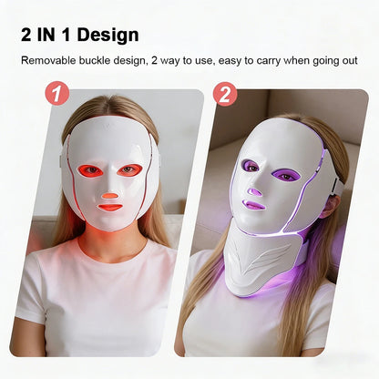Wireless 7 Colors LED Face Neck Beauty Mask Removable Buckle Design Skin Firming Brightening Rejuvenation anti Aging Skin Care