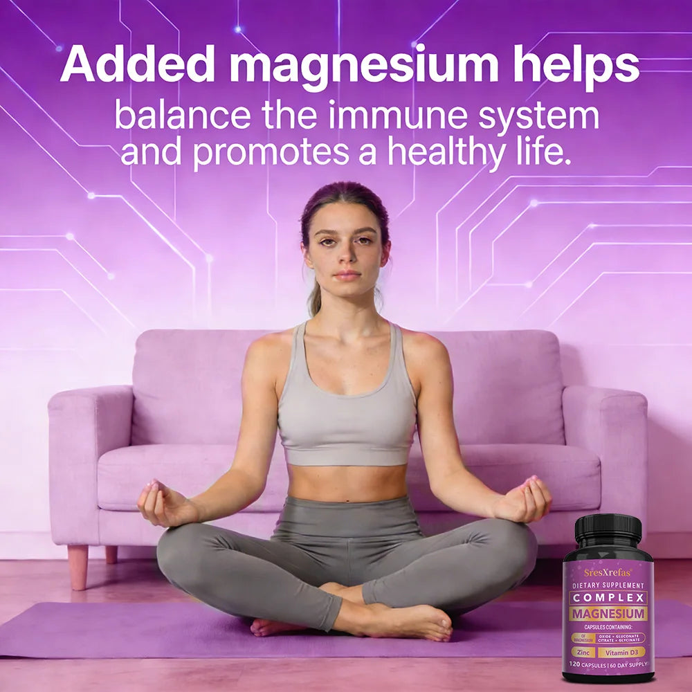 Magnesium Complex Capsules - Support Muscle, Bone, Heart Health, Improve Sleep, Stress & Anxiety Relief, Promote Brain Health