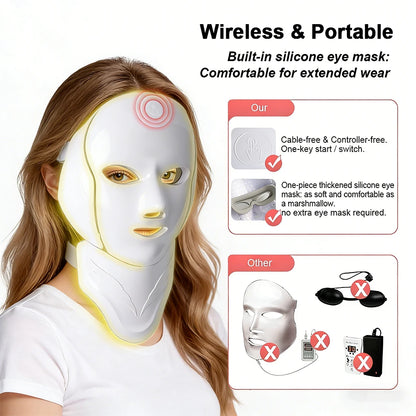 Wireless 7 Colors LED Face Neck Beauty Mask Removable Buckle Design Skin Firming Brightening Rejuvenation anti Aging Skin Care