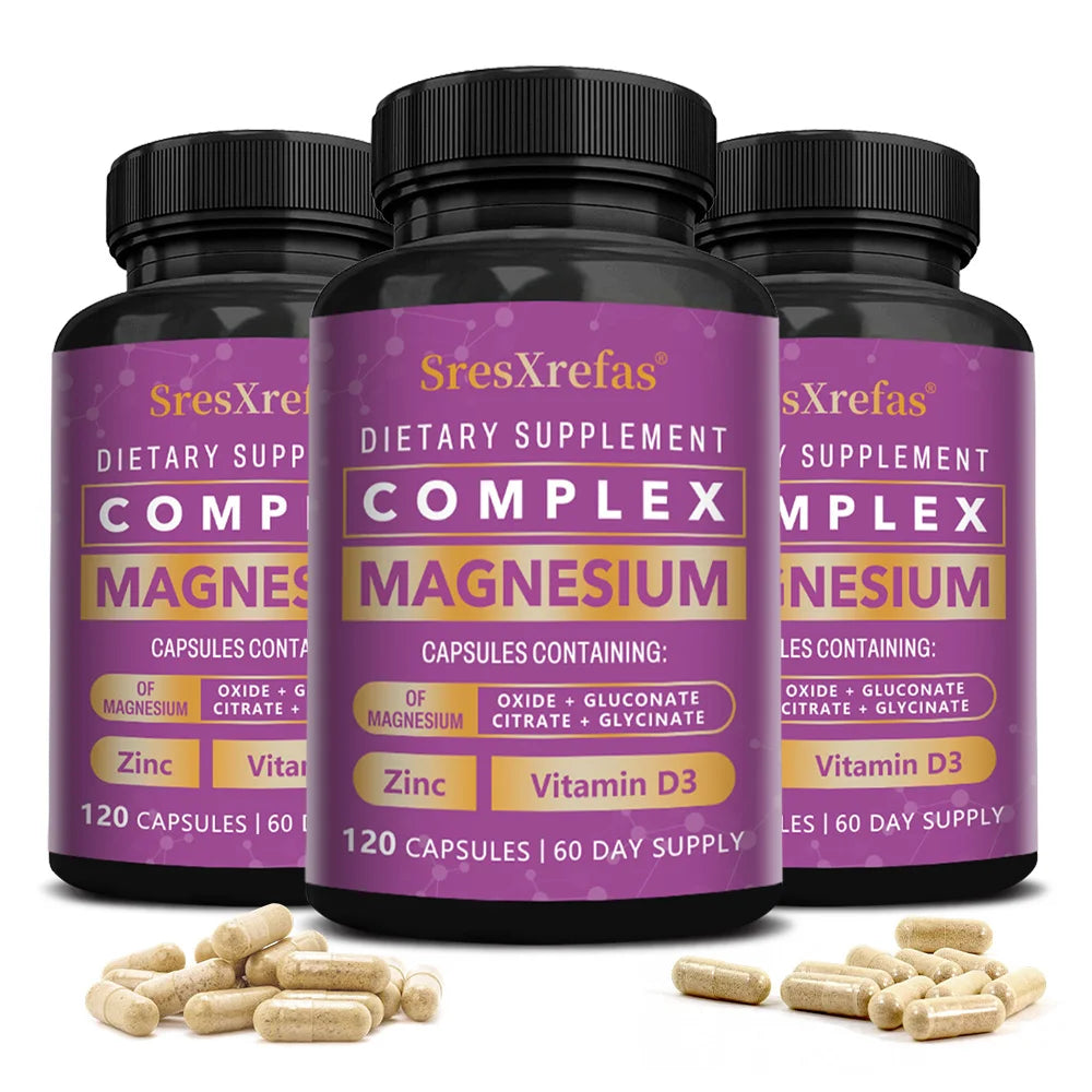 Magnesium Complex Capsules - Support Muscle, Bone, Heart Health, Improve Sleep, Stress & Anxiety Relief, Promote Brain Health
