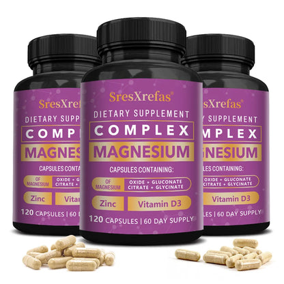 Magnesium Complex Capsules - Support Muscle, Bone, Heart Health, Improve Sleep, Stress & Anxiety Relief, Promote Brain Health