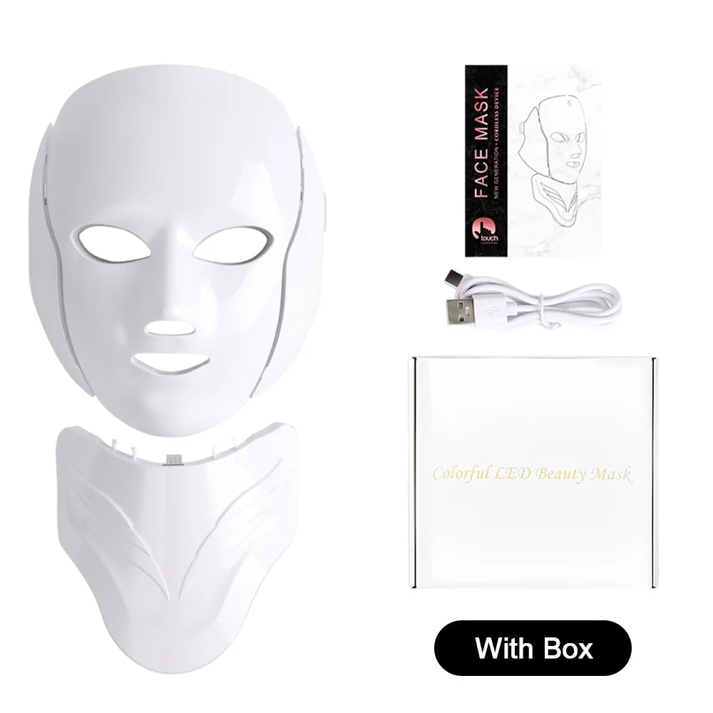 Wireless 7 Colors LED Face Neck Beauty Mask Removable Buckle Design Skin Firming Brightening Rejuvenation anti Aging Skin Care