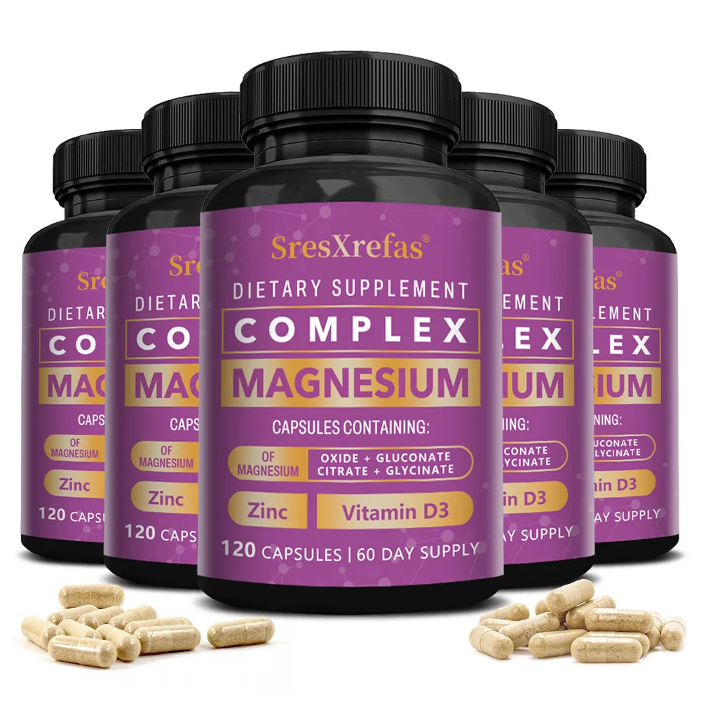 Magnesium Complex Capsules - Support Muscle, Bone, Heart Health, Improve Sleep, Stress & Anxiety Relief, Promote Brain Health