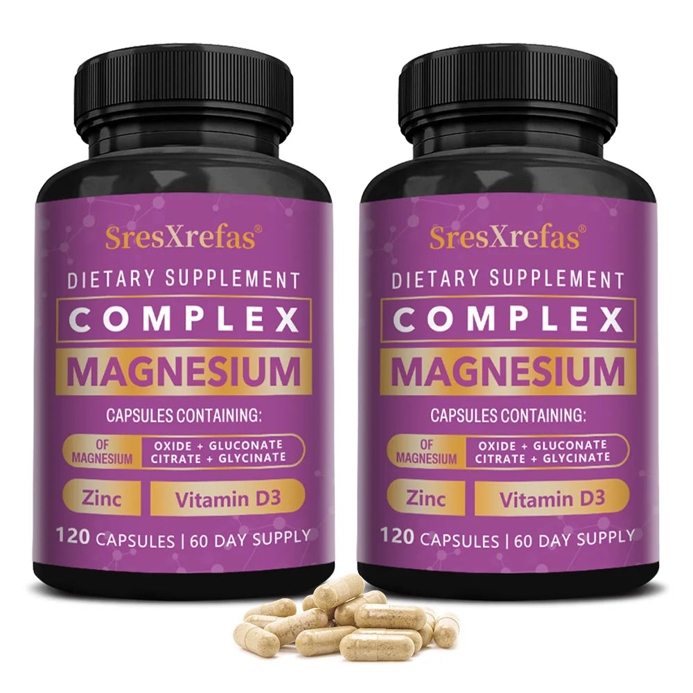 Magnesium Complex Capsules - Support Muscle, Bone, Heart Health, Improve Sleep, Stress & Anxiety Relief, Promote Brain Health