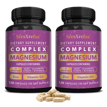 Magnesium Complex Capsules - Support Muscle, Bone, Heart Health, Improve Sleep, Stress & Anxiety Relief, Promote Brain Health
