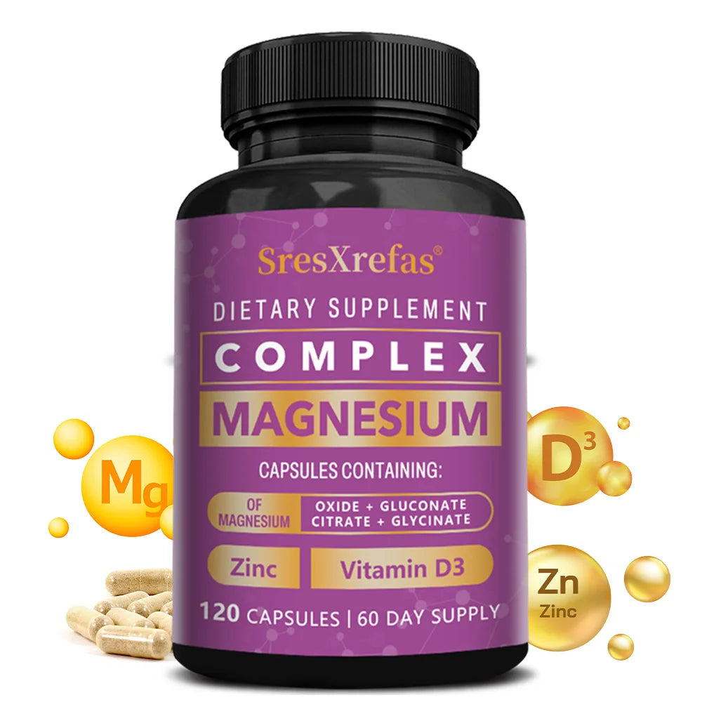 Magnesium Complex Capsules - Support Muscle, Bone, Heart Health, Improve Sleep, Stress & Anxiety Relief, Promote Brain Health