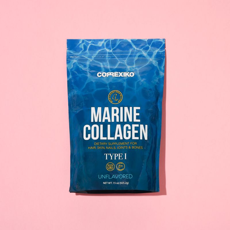 Collagen supplement product pink background