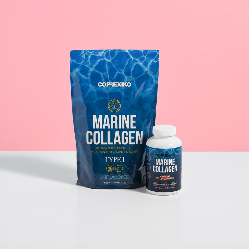 Collagen supplement blue packaging